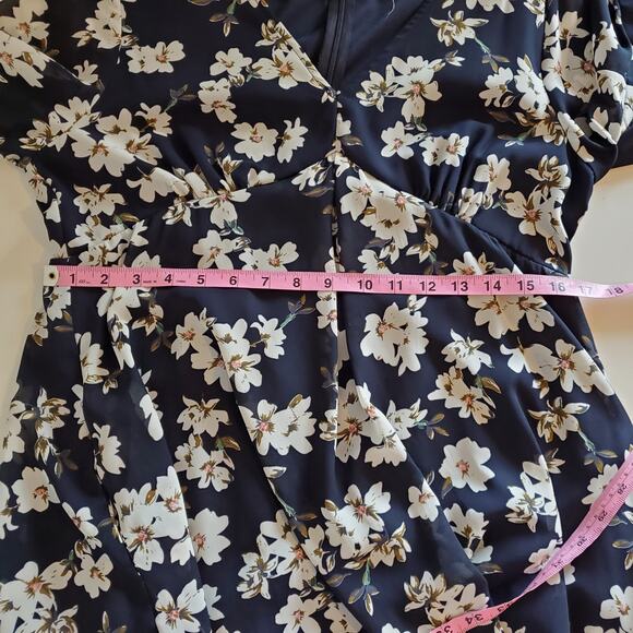 Entro Dress Floral Flowy Boho Cottagecore Spring Summer Folksy Blue White - Picture 12 of 13